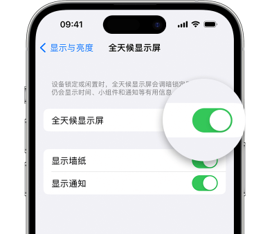 冯坡镇苹果15预约维修分享iPhone15如何设置全天候显示屏幕可见 